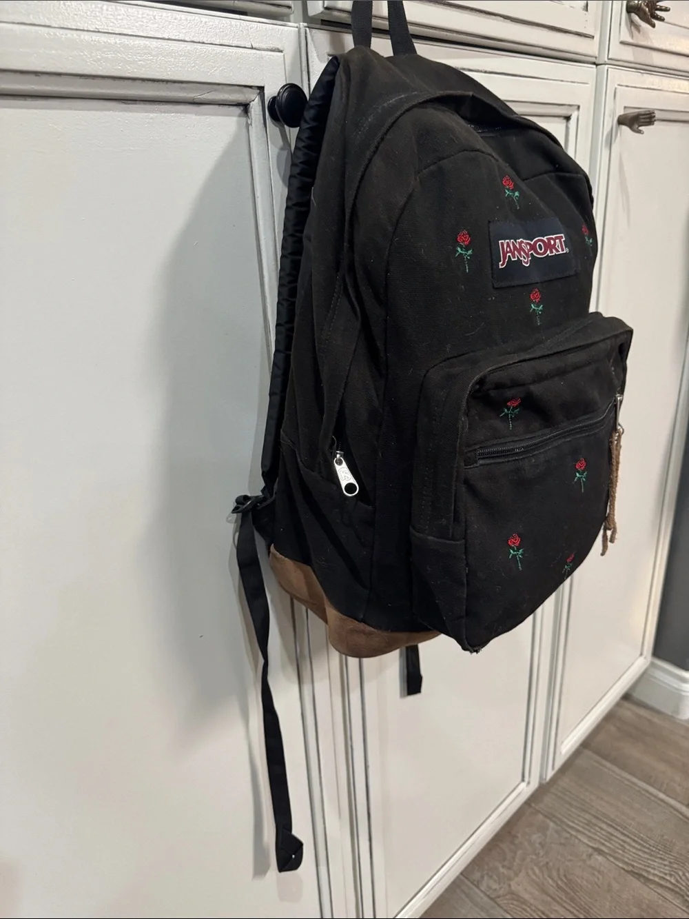 Vtg 90s Y2k JanSport Expressions backpack embroider red roses black brown suede - Picture 4 of 13